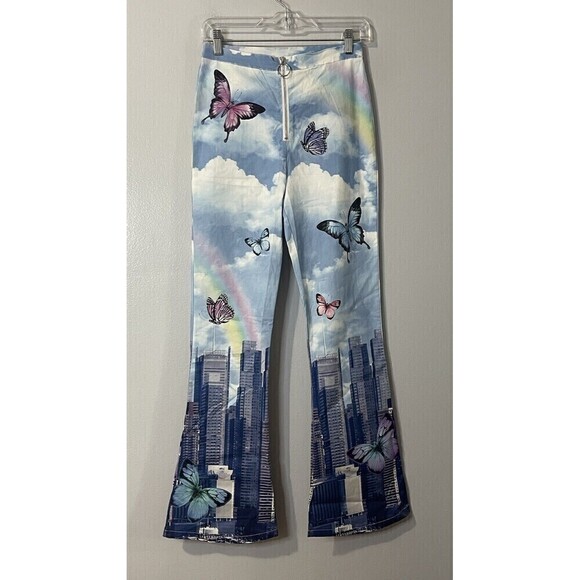 DOLLS KILL Current Mood Modern Utopia Kick Flare Pants Size Small NWT Butterfly - Picture 1 of 8